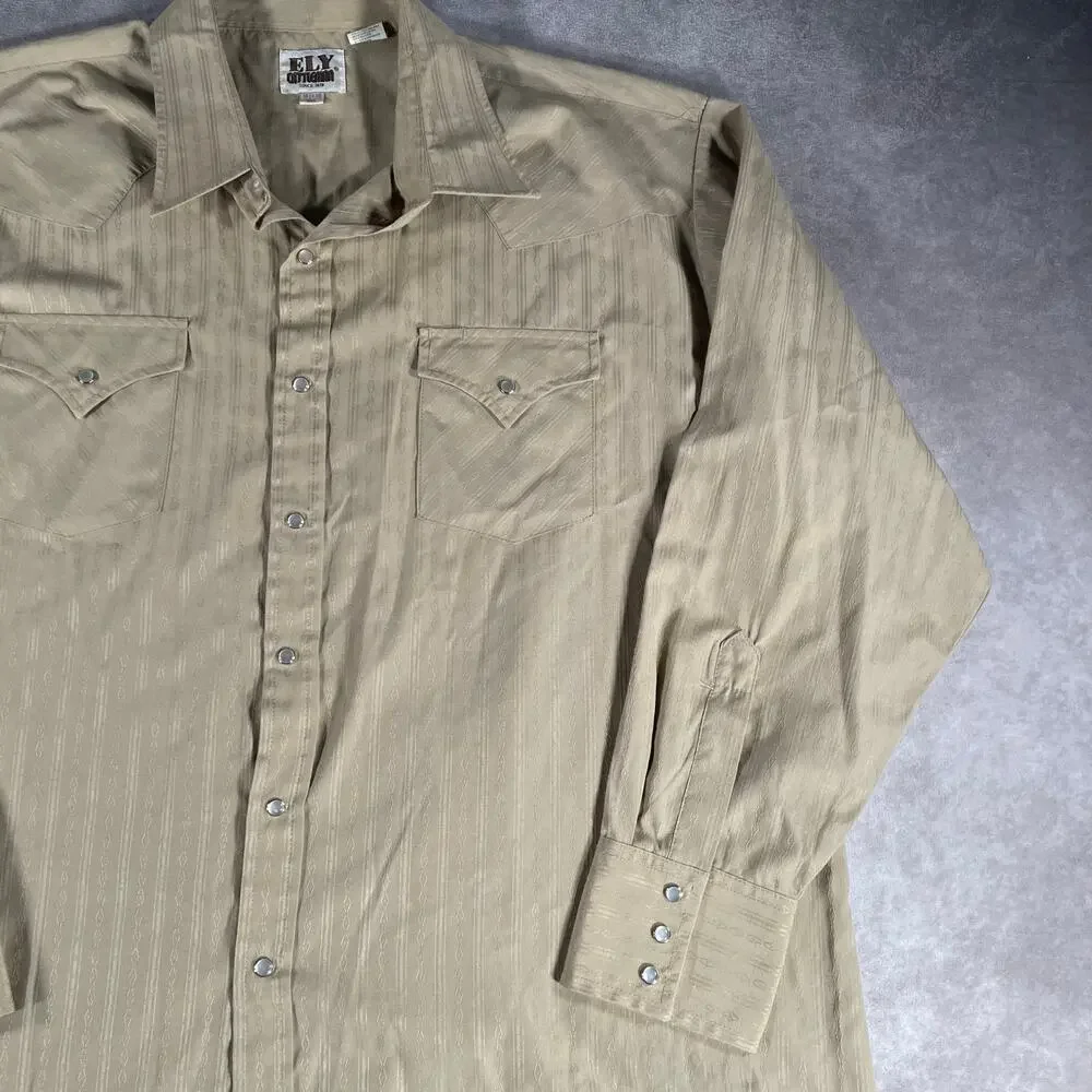 Vintage Ely Cattleman Tan Snap Long Sleeve Button Down 2XL